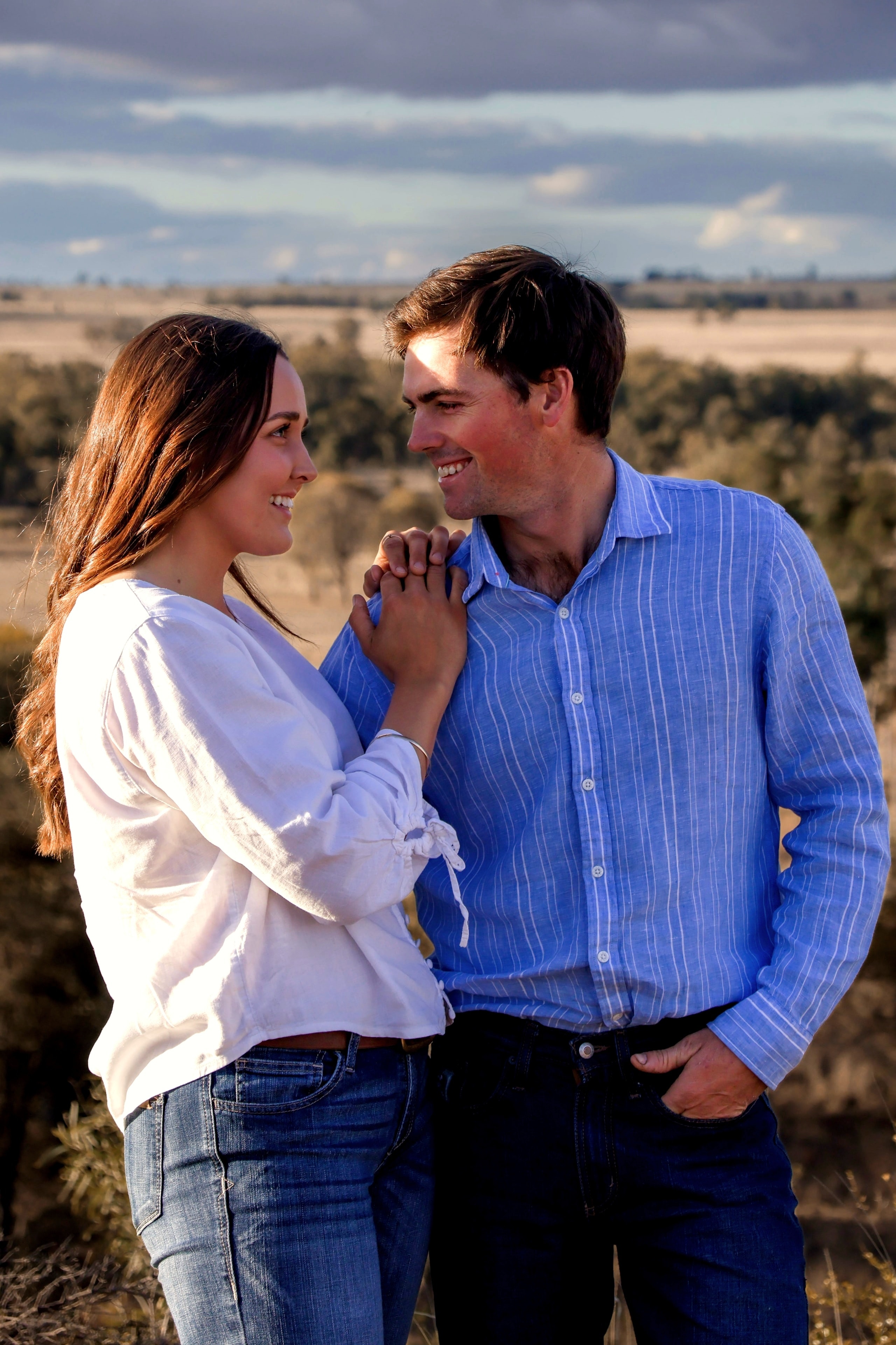 Portrait session — couple outdoors in golden hour light